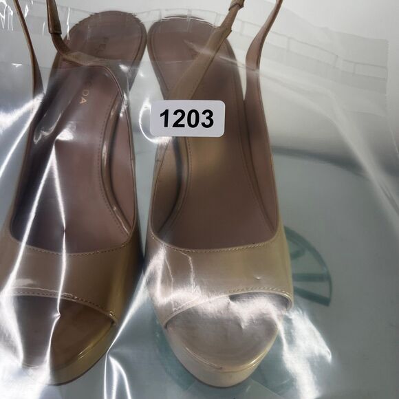 Pelle Moda Oana Platform Heels Nude Patent Leather slingback Peep Toe - Picture 9 of 9